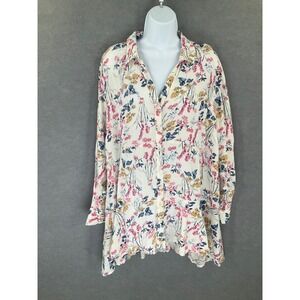 Chelsea & Theodore Top Womans 2X Floral Print Button Up‎ Tunic Flowy Bohemian
